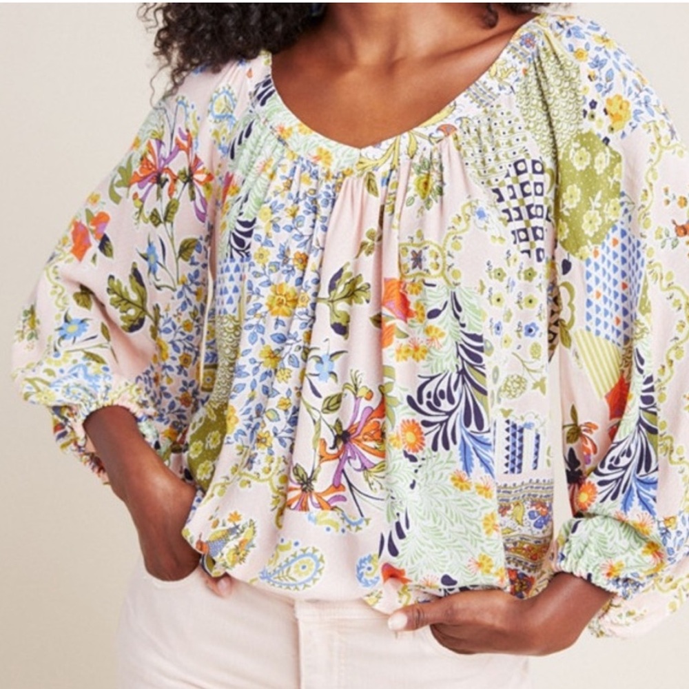 Maeve Anthropologie Boswell Paisley Floral Asymmetric Women Sz 2‎ Blouse Top